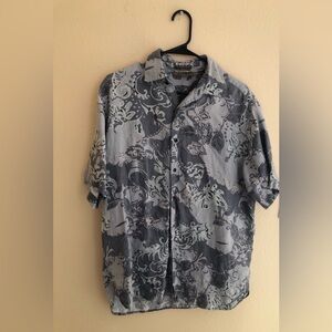 Axist Mens Wave Washed Linen Shirt Gray Hawaiian Short Sleeve Size